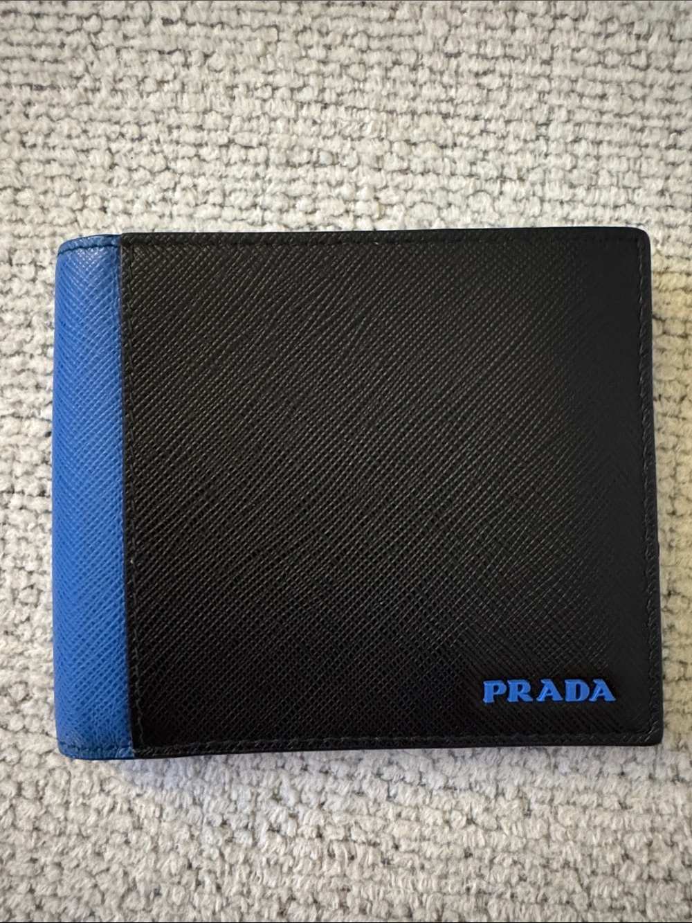 Prada Black Leather Wallet with Blue Accent
